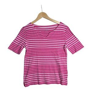 Talbots V-neck Striped Half Sleeve Shirt‎ size Medium Petite Pink/White